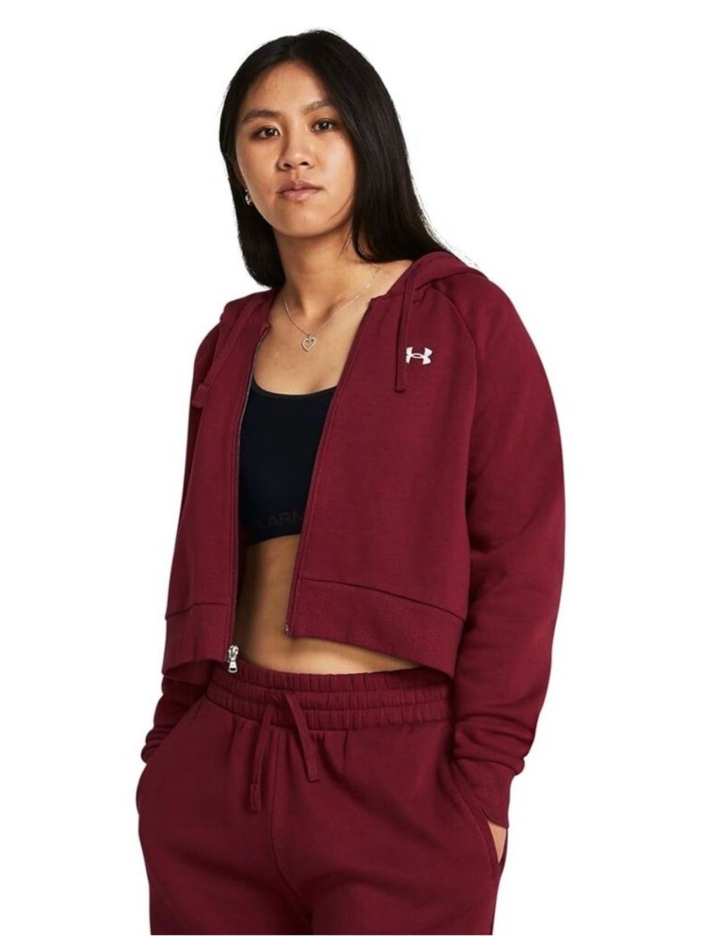 Under Armour Women's Maroon Cropped Zip Hoodie